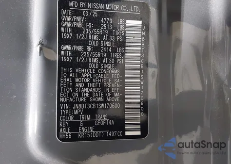 2025 Nissan Rogue Sl Intelligent Awd из США, поврежденный, VIN JN8BT3CB1SW170600